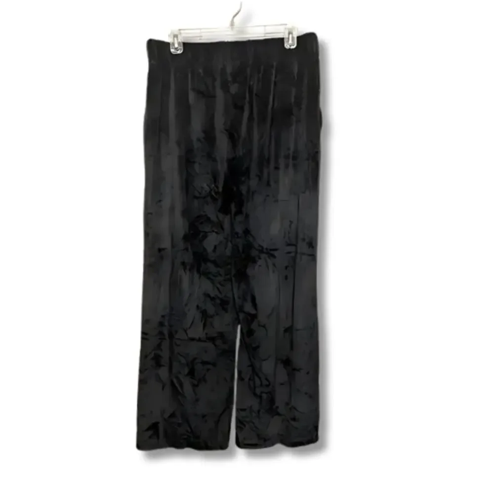 Michael Kors Velour Wide Leg Pants Classic Black Casual Comfort Style L NWT